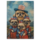 Adorable Pekingese Dogs in Patriotic Outfits Celebrating Fourth of July with American Flag Hats and Starry Dresses on Ready to Hang 1.5" Thick Canvas Wrap, Floating Framed Canvas, Flat Rolled Canvas